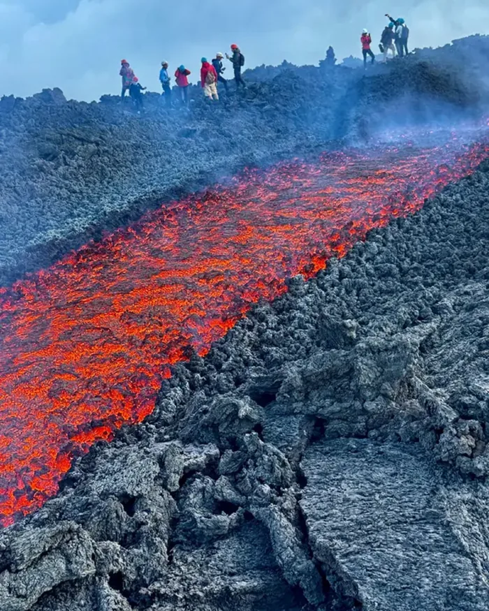 A molten lava flow on Mount Etna, reached on a private 4x4 tour